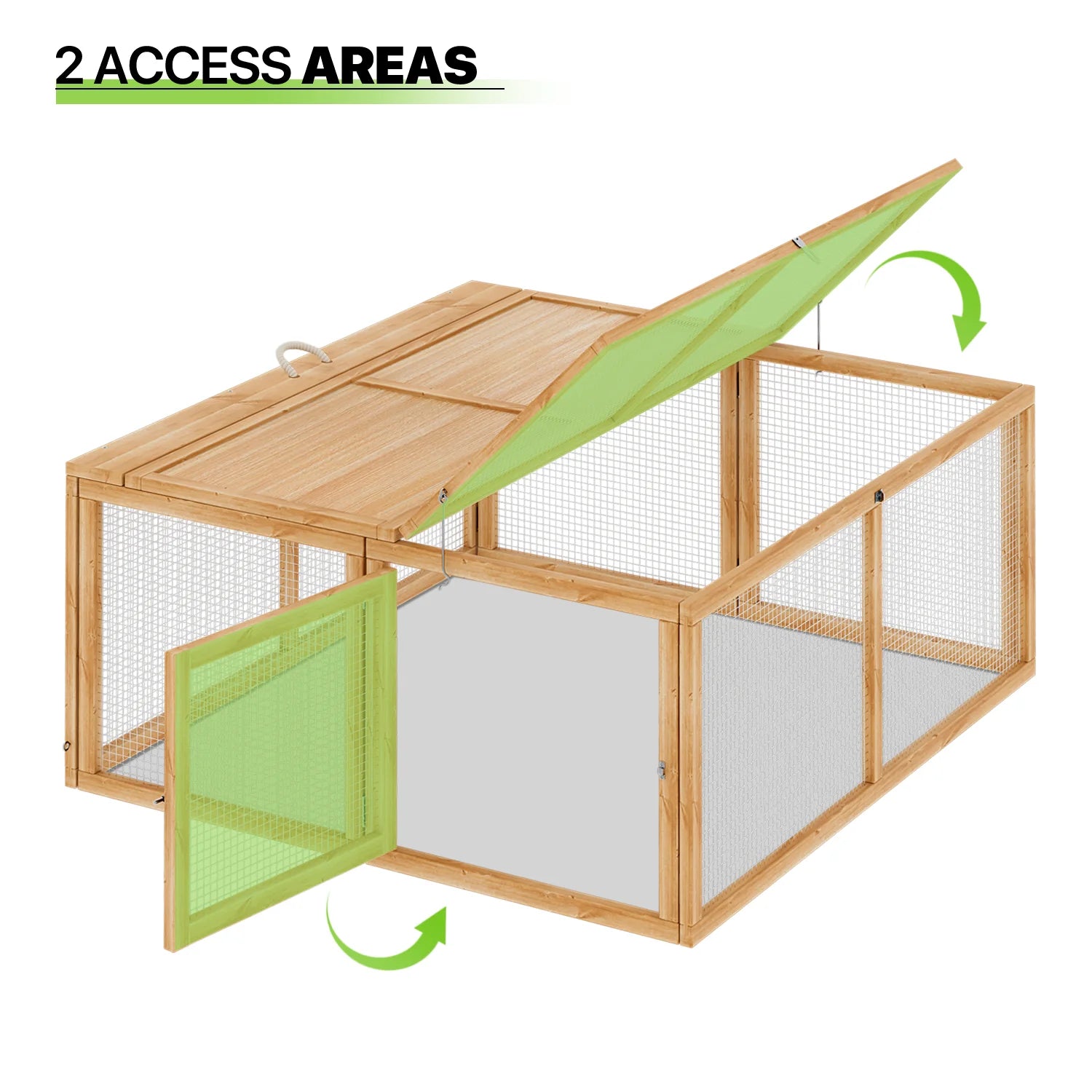 45.5" Wooden Chicken Coop Rabbit Hutch, Fir Wood Pet Cage Small Animal Poultry Cage Run with 2 Access Areas, Foldable Pet House Outdoor Large Hen House (Natural)