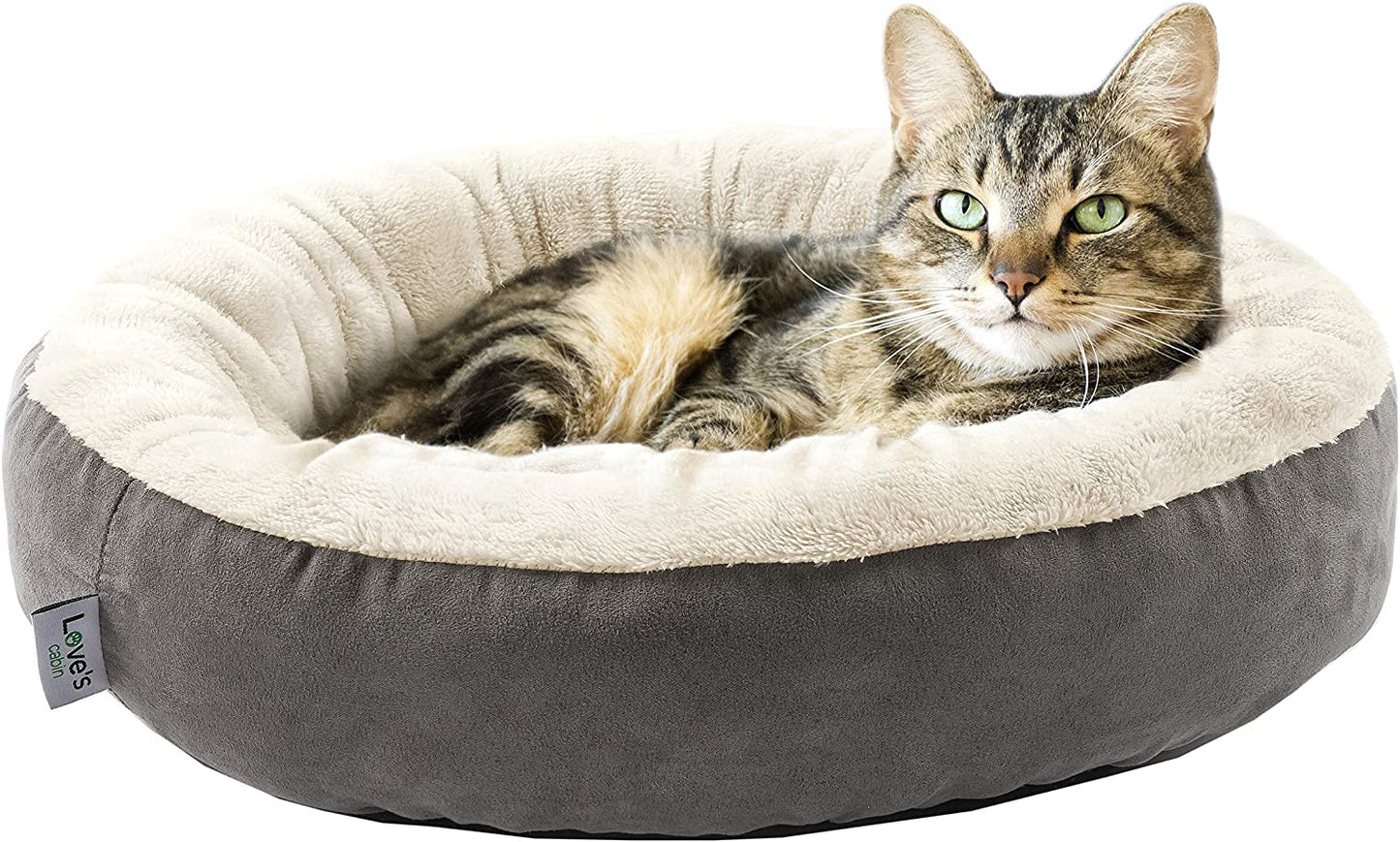 round Donut Cat and Dog Cushion Bed, 20In Bed for Cats or Small Dogs, Anti-Slip & Water-Resistant Bottom, Super Soft Durable Fabric Pet Beds, Washable Luxury Cat & Dog Bed Gray