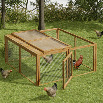 45.5" Wooden Chicken Coop Rabbit Hutch, Fir Wood Pet Cage Small Animal Poultry Cage Run with 2 Access Areas, Foldable Pet House Outdoor Large Hen House (Natural)