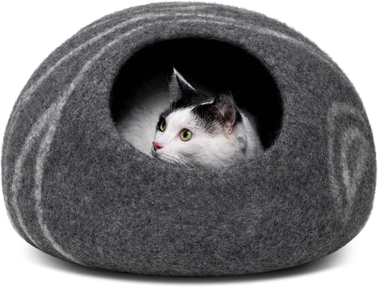 Cat Cave – Premium Felt Cat Bed for Indoor Cats, Handmade 100% Merino Wool (Dark Shades) (Medium, Dark Grey)