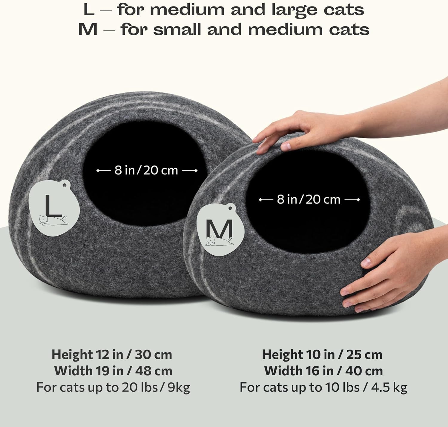 Cat Cave – Premium Felt Cat Bed for Indoor Cats, Handmade 100% Merino Wool (Dark Shades) (Medium, Dark Grey)