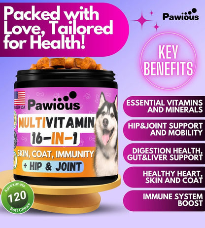 Dog Multivitamin Chewable with Glucosamine 16 in 1 Dog Vitamins