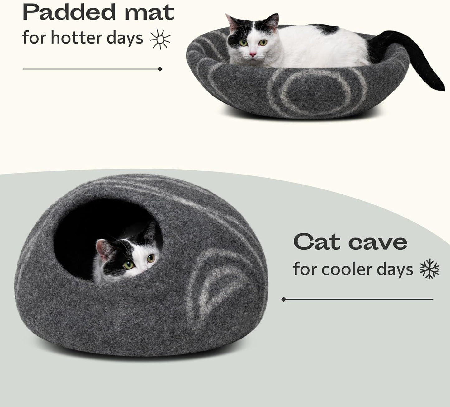 Cat Cave – Premium Felt Cat Bed for Indoor Cats, Handmade 100% Merino Wool (Dark Shades) (Medium, Dark Grey)