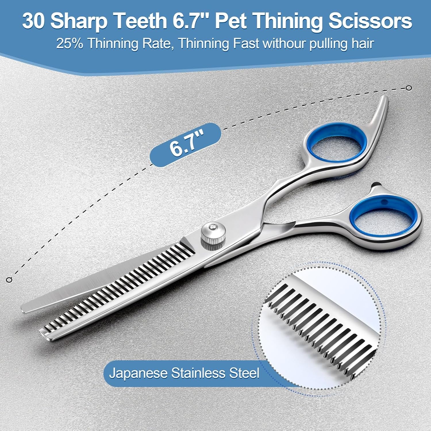 Titanium Coated Professional 6 in 1 4CR Stainless Steel Dog Grooming Scissors with Safety round Tip, Heavy Duty Pet Grooming Scissor for Dogs, Cats and Other Animals