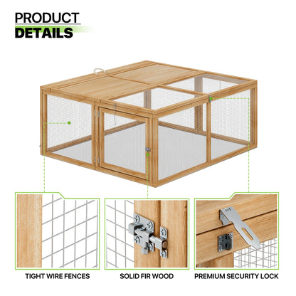 45.5" Wooden Chicken Coop Rabbit Hutch, Fir Wood Pet Cage Small Animal Poultry Cage Run with 2 Access Areas, Foldable Pet House Outdoor Large Hen House (Natural)