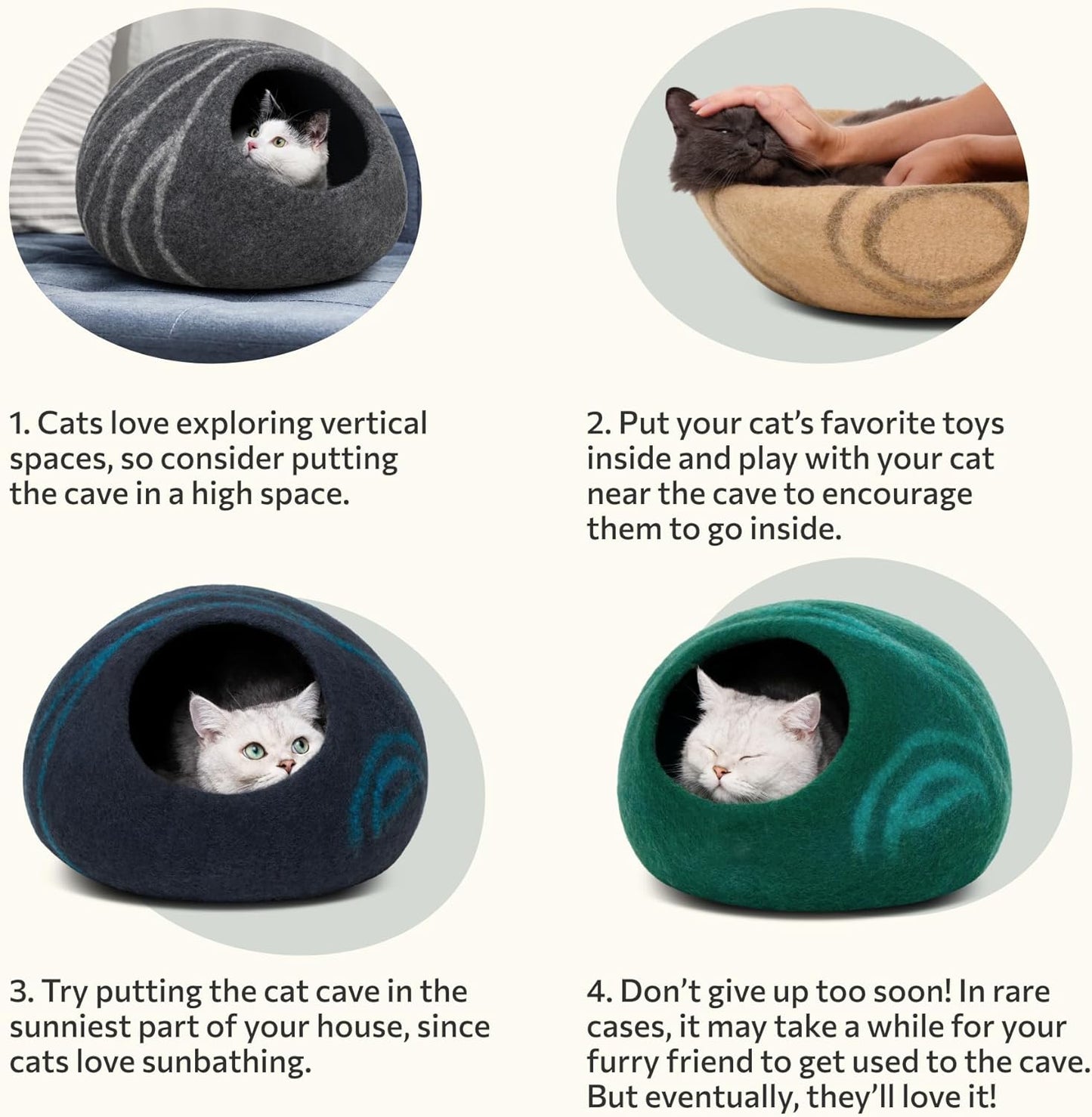 Cat Cave – Premium Felt Cat Bed for Indoor Cats, Handmade 100% Merino Wool (Dark Shades) (Medium, Dark Grey)