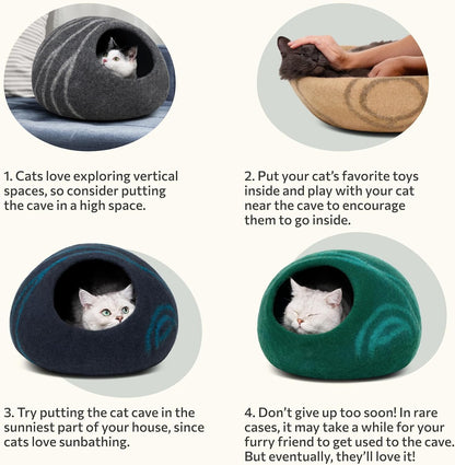 Cat Cave – Premium Felt Cat Bed for Indoor Cats, Handmade 100% Merino Wool (Dark Shades) (Medium, Dark Grey)